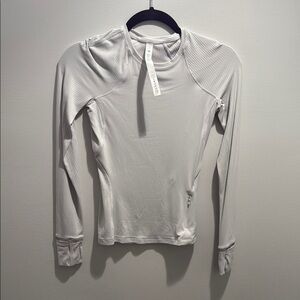 Lululemon Athletica Gray and White Fitted Bodysuit Top